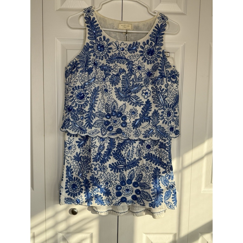 Anthropologie Moulinette Soeurs Skirt Outfit Embroidered Sequined Floral Sz 8